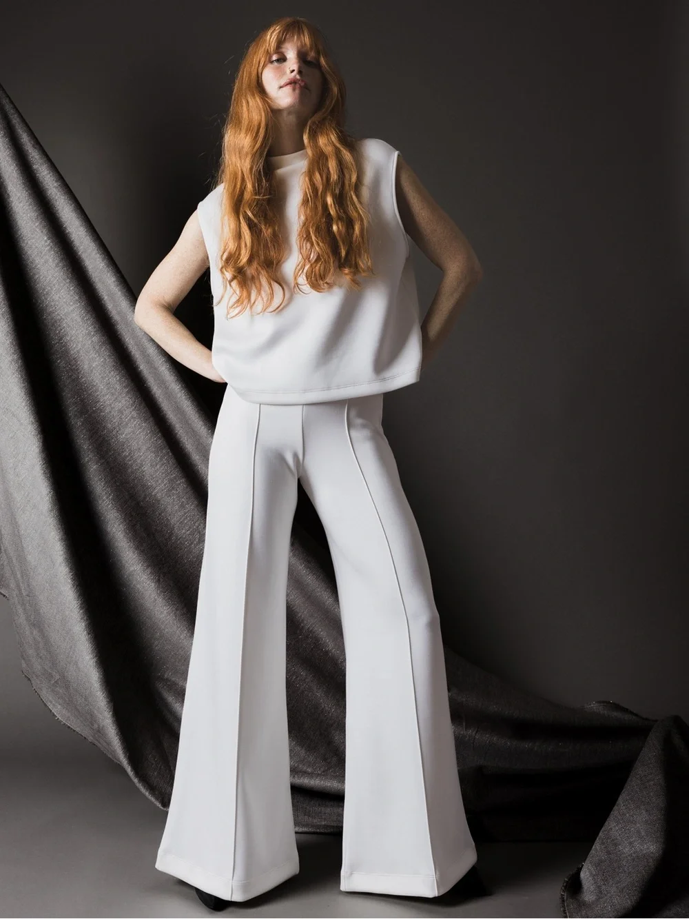 Ripley Rader Ponte Knit Wide Leg Pant XS Off White Pull On Stretch Minimalist - Picture 2 of 11